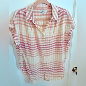 Madewell Orange Plaid Lightweight Collared Shirt - size M